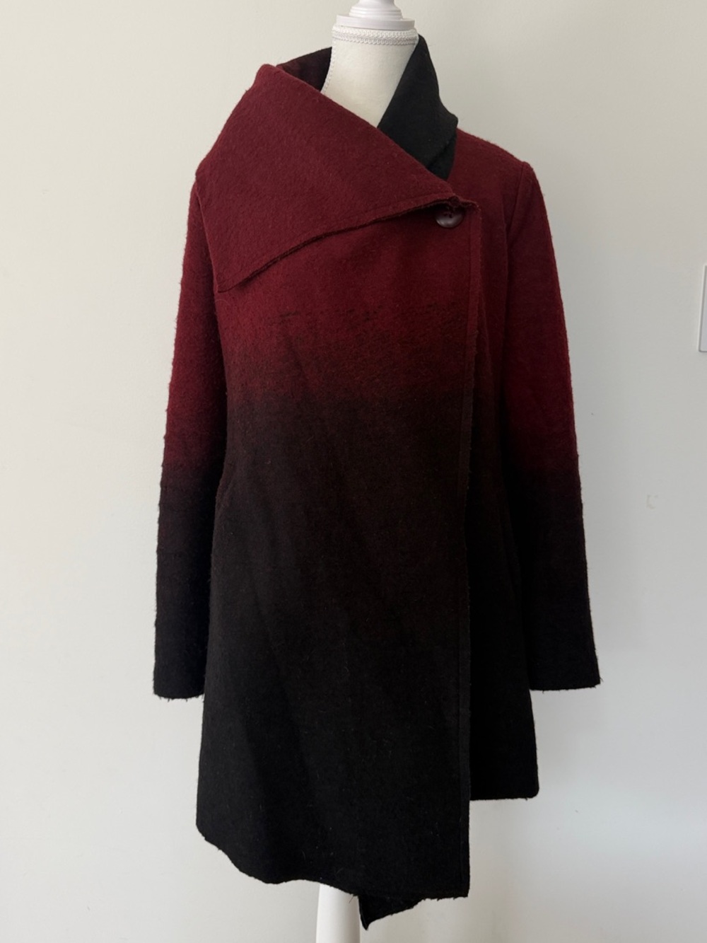 BB Dakota Ombre Wine to Black Asymmetrical Sweater Coat